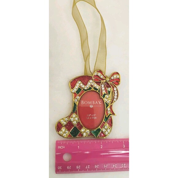 Bombay Christmas Stocking Ornament Photo Picture Frame Faux Rhinestone - Picture 12 of 14